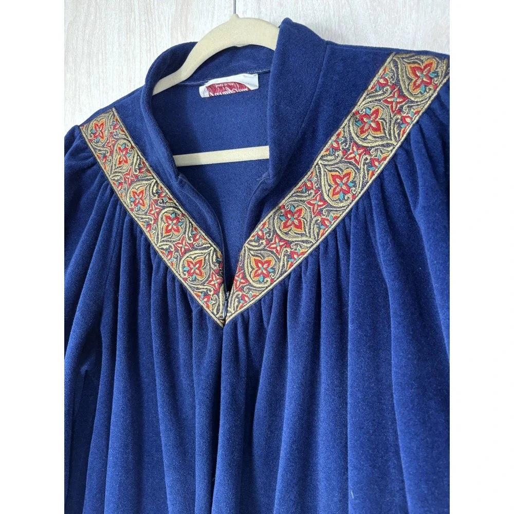 Vintage Vanity Fair Velour Robe Women's L Navy Blue Zip Housecoat‎ Cozy Lounge